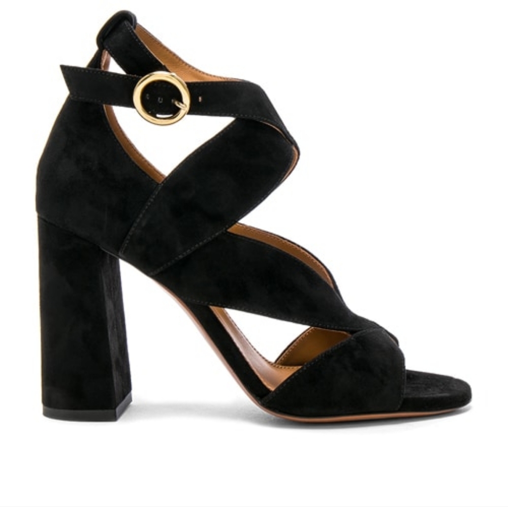 Chloe Black Suede Graphic Leaves Sandals 39